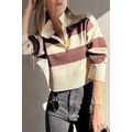Brown Ribbed Trim Color Block Knitted Polo Coll...