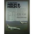1973 AiResearch Aviation Merlin III, Merlin IV Plane Ad