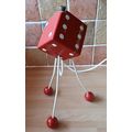 Atomic Tripod Red & Cream Wooden Dice Lamp, Bal...