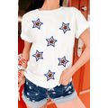 White Independence Day Sequin Star Patched T Shirt