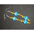 Striking baby blue cats eye & yellow crystal gl...