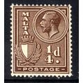 Malta 1926 - 27 KGV 1/4d Brown MM SG 157 ( A684 )