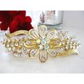 Gold flower shaped crystal hair barrette clip b...