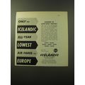 1960 Icelandic Airlines Ad - Only on Icelandic All-year lowest air fares