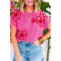 Bright Pink Corded Flower Embroidery Short Slee...