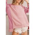 Apricot Pink Color Block Waffle High Low Raglan...