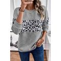 Gray Leopard Quilted Patchwork Crew Neck Sweats...
