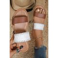 Chestnut Faux Leather Woven Strap Flat Slippers