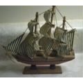 Decorative Wooden Ship mini striped fabric sails