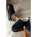 Black Suede Contrast Print Round Toe Plush Line...