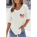 White Embroidered Stars Stripes Bowknot Logo Te...