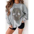 Light Grey Rhinestone Skull Graphic Drop Should...