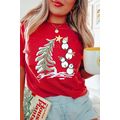 Red Christmas Tree Snowman Printed Crewneck T S...