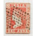 INDIA 1854 QV ONE ANNA RED RETTA CANCEL 3 MARGI...