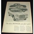 1960 Rover 80, 100, & 3-Litre Car Ad, NICE!!
