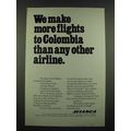 1970 Avianca Airline Ad - More Flights to Colombia