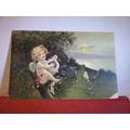 CHERUB AND LYRE unused antique postcard by Stew...
