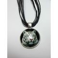 Beautiful Snow Tiger Glass Cabochon Silver Pend...
