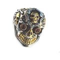 Stainless Steel Biker Skull w/ Gold Tone Teeth ...