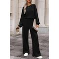 Black Solid Ribbed Knit Keyhole Back High Waist...