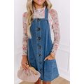 Dusk Blue Wide Strap Button Front Pocketed Deni...