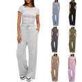 2pcs Solid Color Casual Sports Yoga Suit Short-...