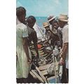 Caribbean Native Fish Market Postcard used pinhole