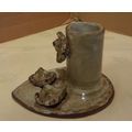 Vintage Green Pottery Glazed Posy Holder with F...