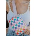 Pink Colorblock Checkered Printed Crossbody Bag