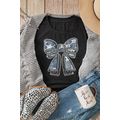 Black Rhinestone Bowknot Graphic Crewneck T Shirt