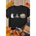 Black Halloween Sequin Pattern Patched Crewneck...