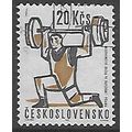 Mi 1381: 1 Kč 20 black/yellow-brown Weightlifti...