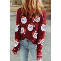 Red Sequin Santa Claus Graphic Textured Long Sl...