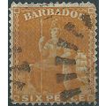 Barbados 1870 SG33 6d Orange Good+/Fine Used .. ..