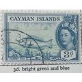 Cayman Islands QEII 1955 3d Bright Green & Blue...