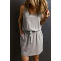 Gray Sleeveless Drawstring Waist Mini Dress