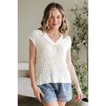 Beige Notched V Neck Short Sleeve Sweater