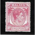 SINGAPORE MALAYA 1949 KG6 P18 10c SG22 2 SG PUR...