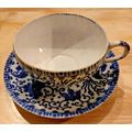 Vintage Japan Ware Tea Cup Saucer White Blue Ph...