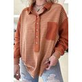 Red Stripe Textured Patched Drop Shoulder Butto...