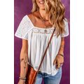 White Hollowed Lace Patchwork Square Neck Short...