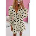 Beige Polka Dot Printed Surplice V Neck Puff Sl...