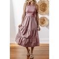 Sepia Rose Ribbed Vest Patchwork Tiered Midi Dr...