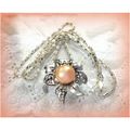 Light Pink Faux Pearl Charm Pendant Silver Plat...