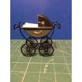 Grey Dressed Pram (B) 1:12th Dolls House Miniature
