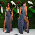 Women's Ladies Bodycon High Slit Backless High ...
