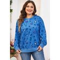 Sky Blue Leopard Ribbed Edge Drop Shoulder Pull...