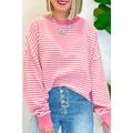 Pink Stripe Loose Drop Shoulder Long Sleeve Top