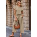 Parchment Solid Color Textured Short Sleeve Top...