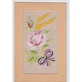 Patriotic Silk Postcard Showing Flower Happy Bi...